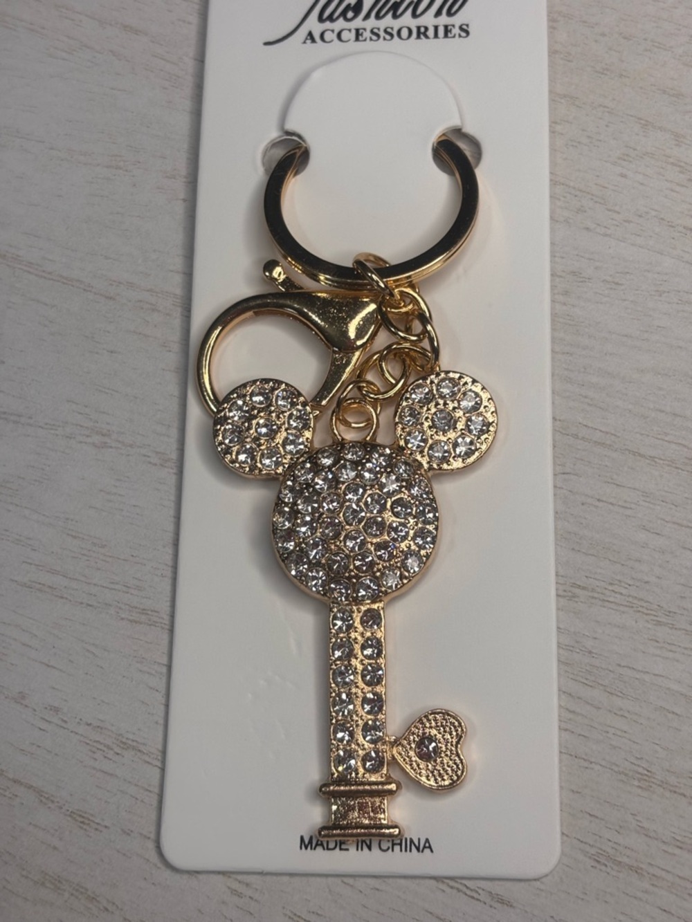 Gold Crystal Keychain with Mickey-Inspired Charm